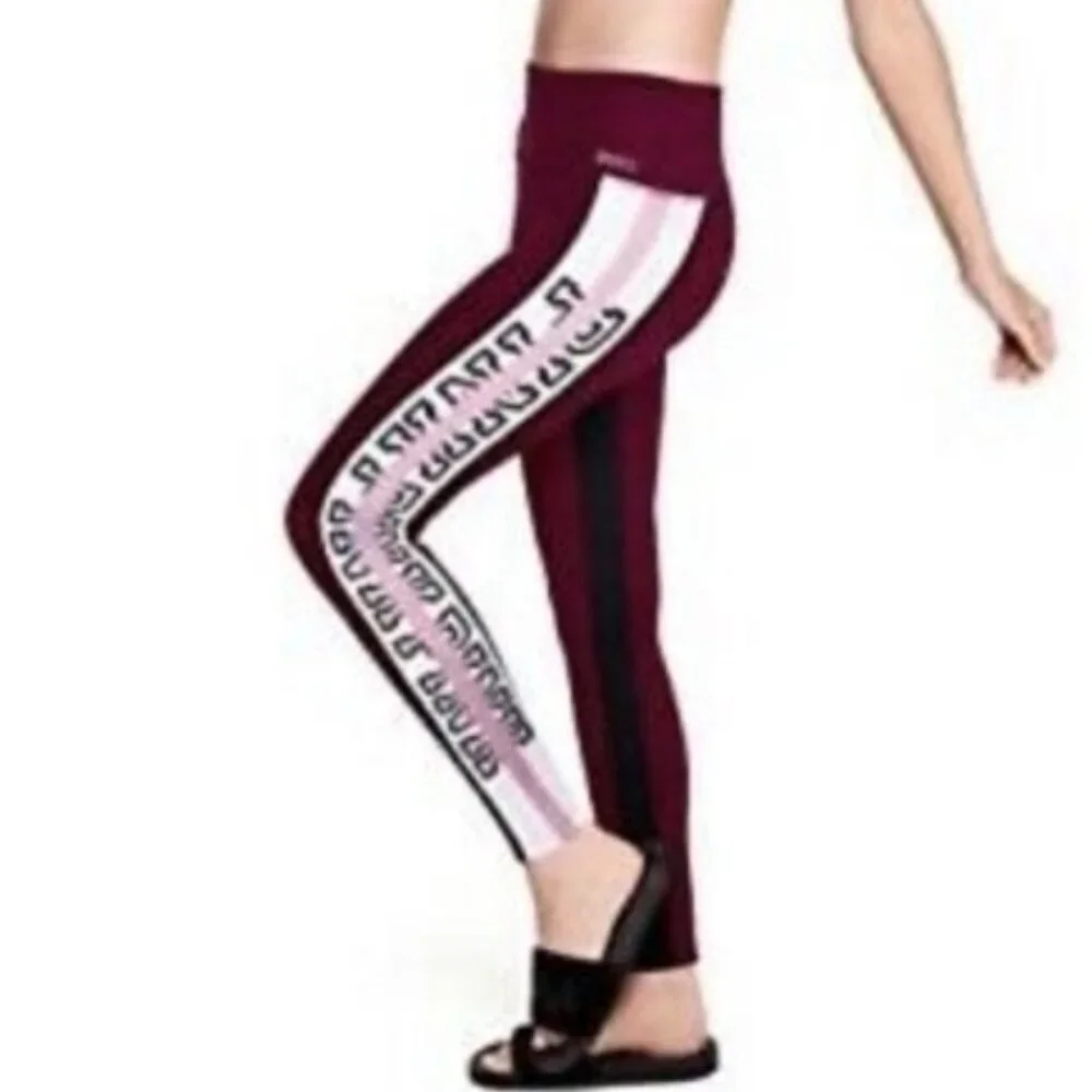 PINK Victoria's Secret Ultimate Maroon Logo Leggings Size Medium - Picture 1 of 12